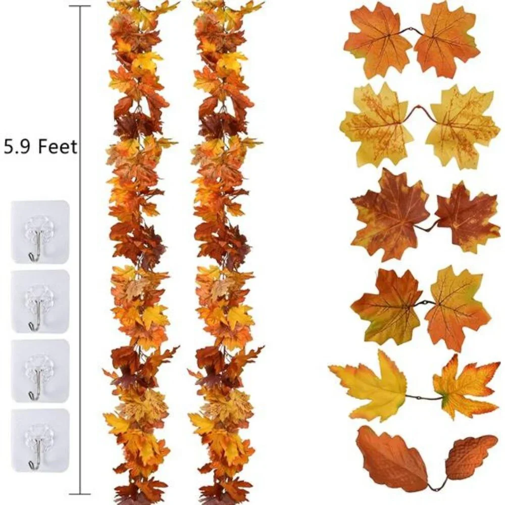 2 Pack Fall Maple Leaf Garland - 5.9Ft/Piece Hanging Vine Artificial